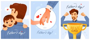 A set of postcards for Father's Day. Father and child. Cute cartoon vector illustration. clipart