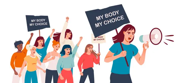 Body Choice Women Rights Women Rights Abortion Women Protest Placards — Stock Vector