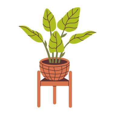 Bir saksının içindeki ev bitkisinin düz vektör çizimi. Bu gür ve yapraklı tasarım, kapalı alandaki yeşilliğin güzelliğini vurguluyor. Botanik, bahçıvanlık ve çevre dostu yaşama odaklı içerik için mükemmel..