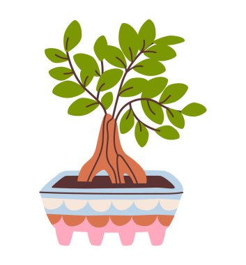 Doğal gelişimini ve yeşilliğini sergileyen bir saksı bitkisinin tasviri. Bu vektör ev bahçesi, sürdürülebilirlik ve çevre projeleri için idealdir..