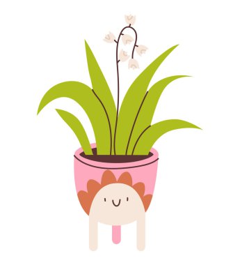 Beyaz arka planda izole edilmiş vazodaki saksı çiçeği. Düz vektör illüstrasyonu.