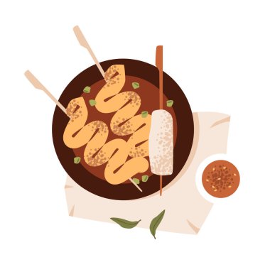 Asya mutfağı. Japon ve Çin yemekleri. Düz vektör illüstrasyonu