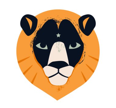 Leo burcunun düz vektör çizimi. Aslan takımyıldızı ve burç sembolü