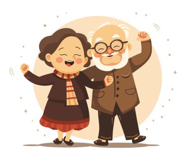 Smiling senior man and woman dancing together. Funny cartoon flat vector illustration clipart