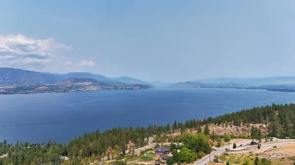 stock image Aerial view of Okanagan Lake at Lakeshore Road during a summer season in Kelowna, British Columbia, Canada.