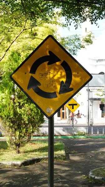 stock image Traffic sign of turning around are usually found at roundabouts