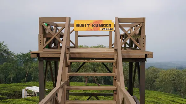 stock image The bridge on the Bukit Kuneer which is made of wood and a photo spot for visitors at Wonosari Malang tea garden