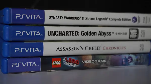 stock image Stacks of neatly arranged PlayStation Vita game cases