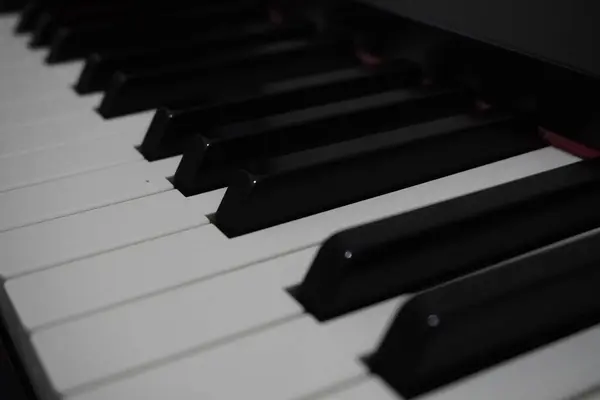 stock image Black and white piano keys close up