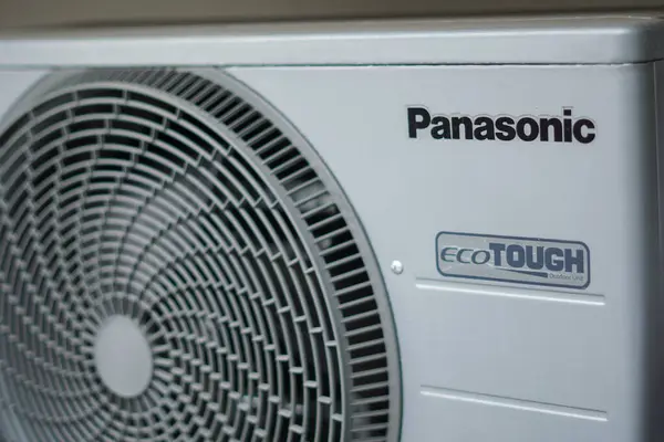 stock image White Panasonic outdoor ac with eco touch feature