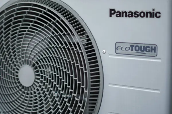 stock image White Panasonic outdoor ac with eco touch feature