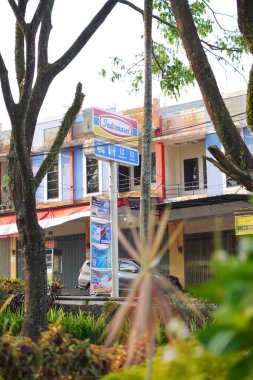 Bulanık bitkilerle dolu bir dükkanda Indomaret işareti