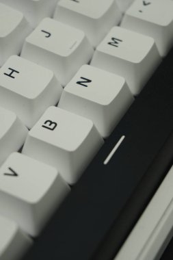 Tek renkli (siyah ve beyaz) temalı mekanik bir klavyede siyah boşluk çubuğu anahtarı