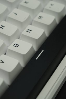 Tek renkli (siyah ve beyaz) temalı mekanik bir klavyede siyah boşluk çubuğu anahtarı