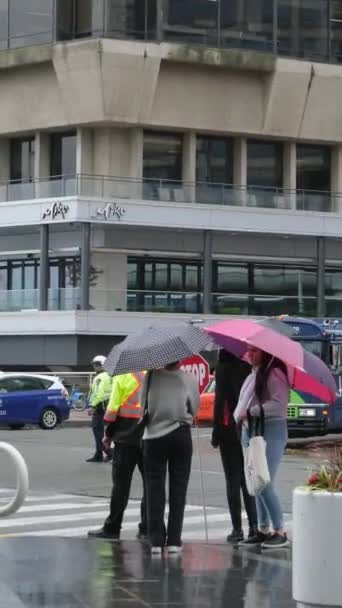 Downtown Canada Place Deszczowe Wiosna Dziadkowie Mężczyźni Kobiety Ludzie Parasolkami — Wideo stockowe