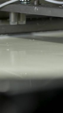 Caciocavallo kabak peyniriyle ev yapımı peynir fabrikasında adım adım kachakovala peyniri nasıl hazırlanır? Siyah lateks eldivenli kadın elleri İtalya 'da lezzetli bir ürün hazırlar. 4k