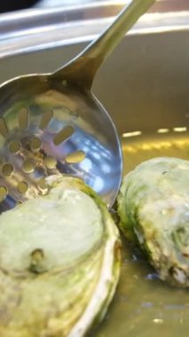 Güzel Claire Oyster, beyaz arka planda. kaynamış istiridye