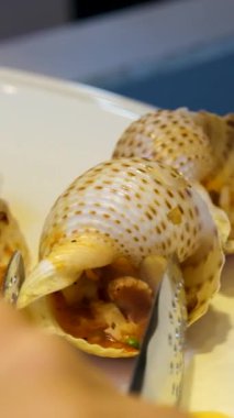 Kabuklu domates sosu sıcak kabuklu deniz ürünlerine acı biber ekleyin. Yüksek kaliteli FullHD görüntüler