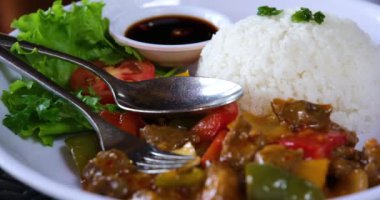 Japon körili domuz pirzolası pişirme süreci. Yüksek kaliteli FullHD görüntüler