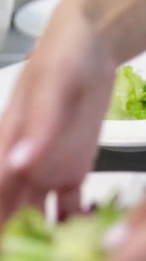 Tavuklu salata, domates, zeytin, marul, bıldırcın yumurtası ve zeytinyağı. Kirazlı domates ve bıldırcın yumurtası salatasını adım adım yapmayı. Sahne arkasındaki restoran açık büfe ana yemek pişirme.