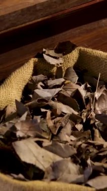 Doğal organik gıda bitkileri torbada kurutuldu Macro Detail 4K video alımı için hazırlandı. Yüksek kalite 