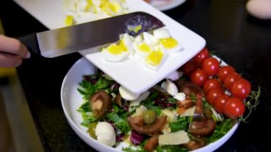 Yumurta, domates ve salatalık ile karışık sebze salatası. Yüksek kalite 4k görüntü