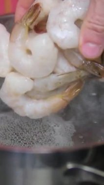 Donmuş karides, yakın plan. Buz jöleli karides. Yüksek kalite 4k görüntü