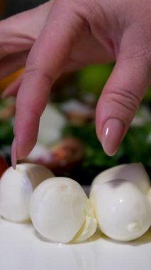 Domatesli burrata ve fesleğen salatası, kremalı mozzarella, olgun domatesler ve kokulu fesleğen yaprakları. Yüksek kalite 4k görüntü