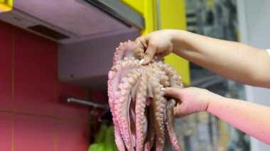 Sebzeli ızgara ahtapot. Geleneksel yerel mutfak. Deniz ürünleri. ahtapot pişirme işlemi