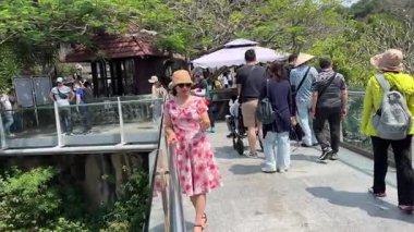 Marble Dağları, etüristler turist gezilerinde asansör girişi ile yükselişe geçtiler. Milletler Da Nang Vietnam 'da 04.12.2025' te dağlarda gezintiye çıkmaya çalıştı.