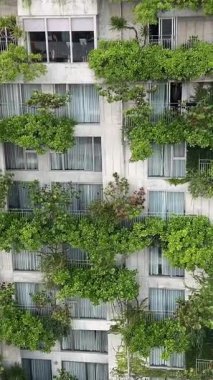 Sürdürülebilir yeşil manzara çevre dostu bina. Karbondioksiti azaltmak için ağaç olan bir mahalle. Yeşil çevresi olan bir ofis. Şirket inşaatı azaldı