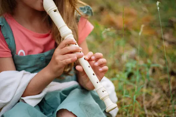 Ormanda keman çalan kız. Kız müzik çalıyor.
