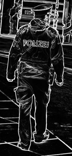 Funkcjonariusz Policji Czarno Białą Ilustracją Wiedeń Austria — Zdjęcie stockowe