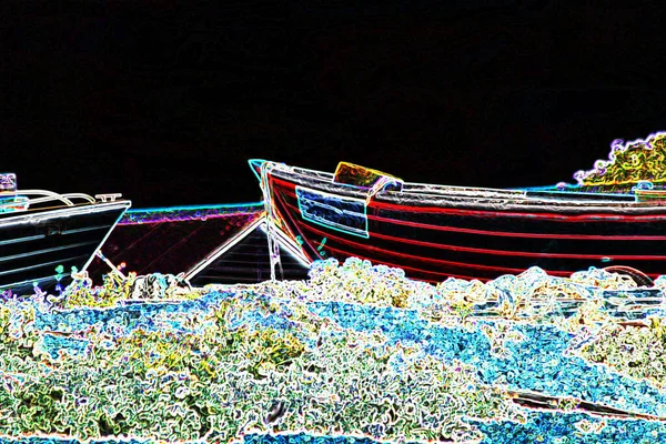 Abstrakte Und Zeitgenössische Digitale Kunst Fischerboot Strand Szene — Stockfoto