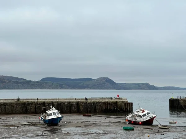 Αλιευτικά Σκάφη Και Σκάφη Στην Ακτή Στο Λιμάνι Lyme Regis — Φωτογραφία Αρχείου