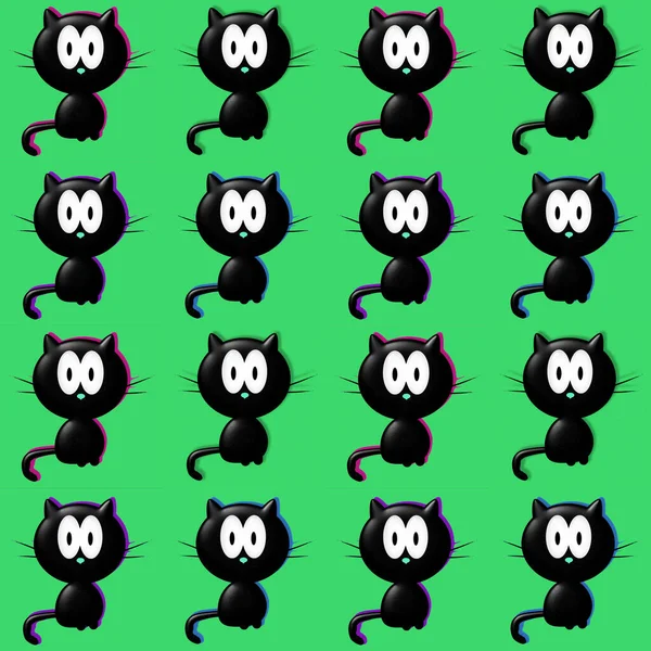 Katze Nahtlose Muster Mit Cartoon Augen Lustige Katzen Illustration — Stockfoto