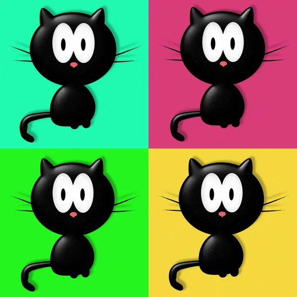 Katze Nahtlose Muster Mit Cartoon Augen Lustige Katzen Illustration — Stockfoto
