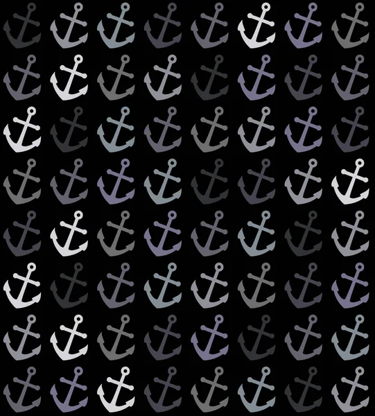 Seamless Pattern Black Anchor Black Background Marine Theme Vector Illustration — Stock Photo, Image