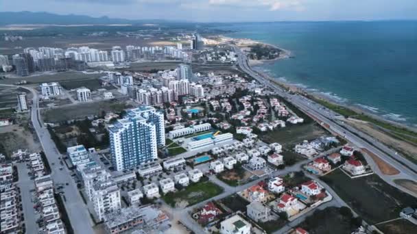 Flyver Strandpromenaden Cypern Hoteller Nær Havet Strand Motorvej Høj Kvalitet – Stock-video