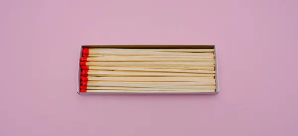 Box Matches Red Sulfur Pink Background — Stock Photo, Image