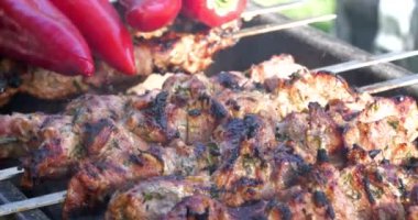 Açık hava barbeküsü, ızgarada et pişirme.