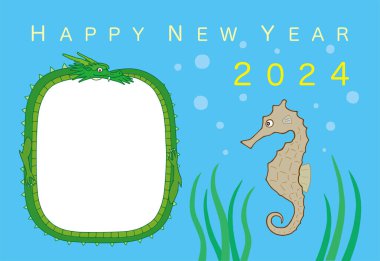 new year's card 2024 with a photo frame. year of the dragon.