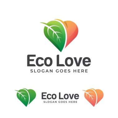 Modern eko yaprak logosu aşk sembolü, vejetaryen aşıklar logosu