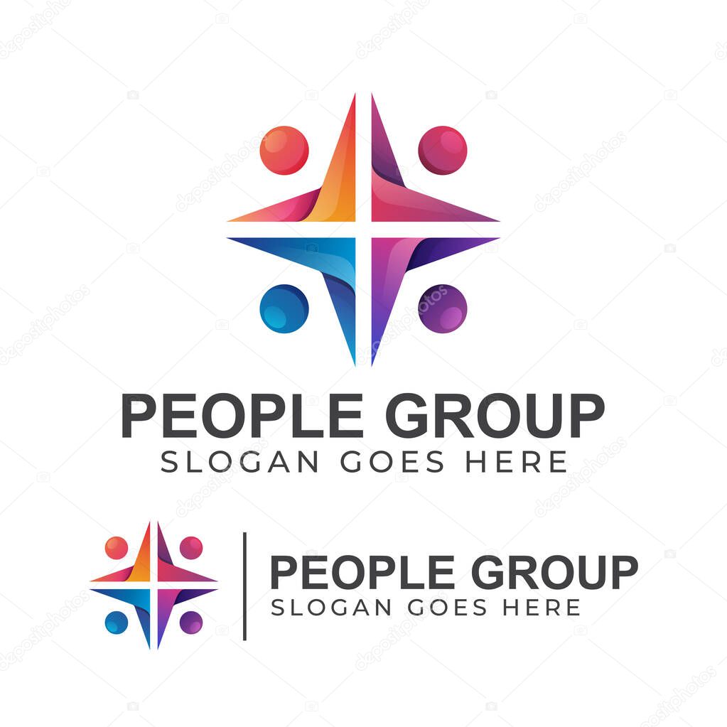 Modern color logo of abstract people group, People human together family unity logo, community people care symbol