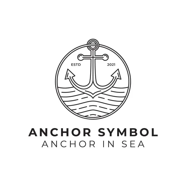 Stock vector badge anchor symbol in sea or ocean line art logo illustration