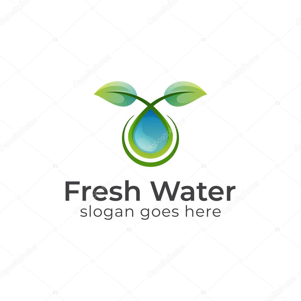 Nature leaf with water drop pure logos, leaf grow with beauty oil symbol icon design