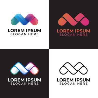 Markanız ve diğer sürüm logolarınız için ilk harf m 'nin modern renk logosu tasarımı