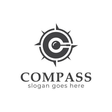 letter C compass logo design for adventure direction the explorer with magnifying glass symbol clipart