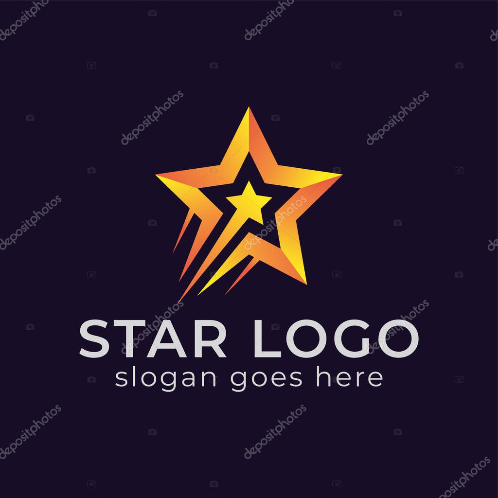Modern gradient logo of rocket star or swoosh rising star, reaching dream logo vector template