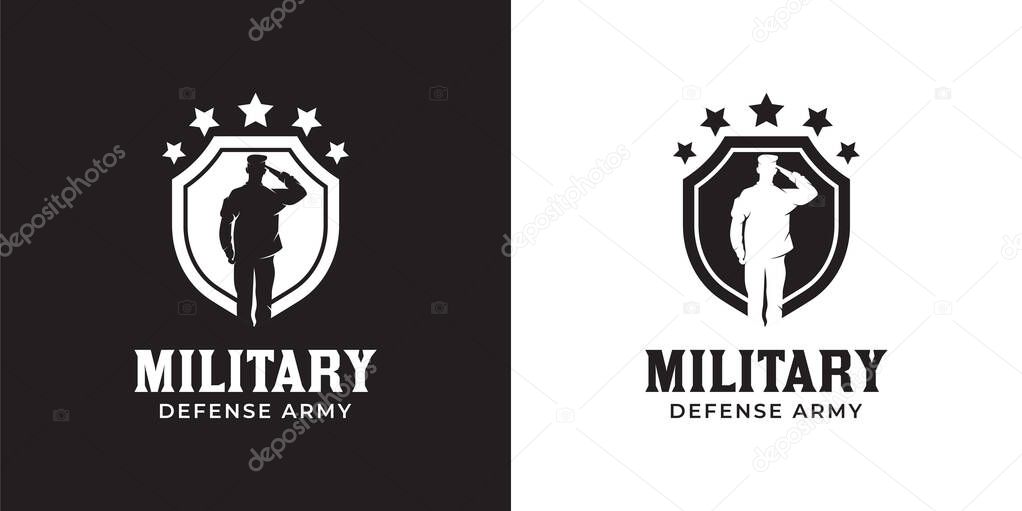 Silhouette of Military Lieutenant, British Navy respectful captain army with shield logo design